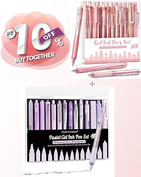 Four Candies 12Pack Pastel Gel Ink Pen Set + 14PCS Pen Set with Case