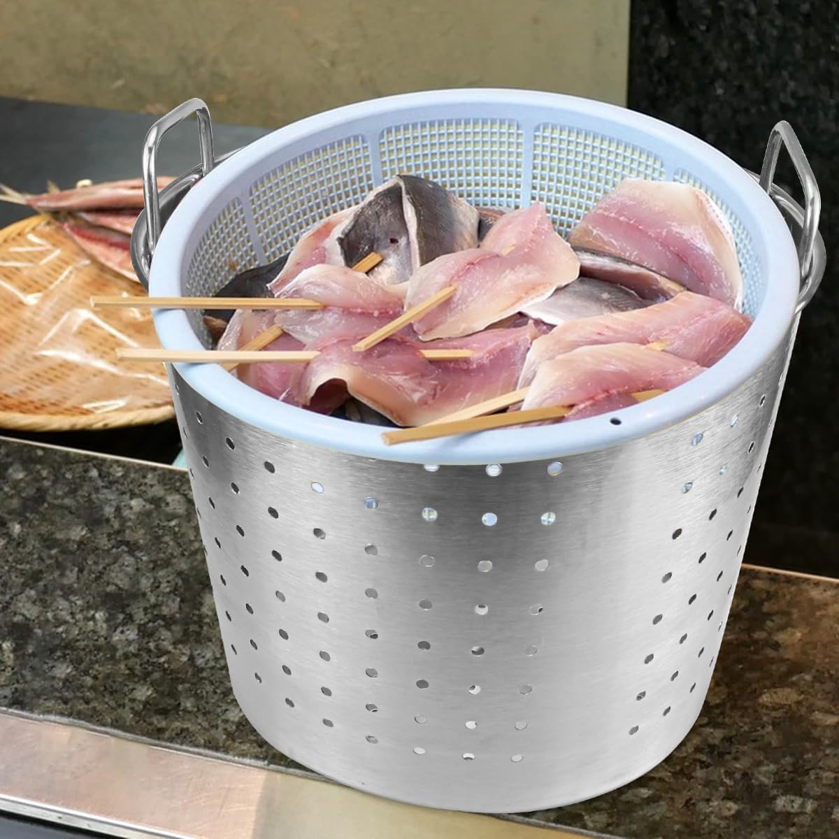 Stock Pot Steamer Basket Stainless Steel Insert Seafood Boil Pot Deep Fryer Basket with Handle for Home Restaurant Kitchen