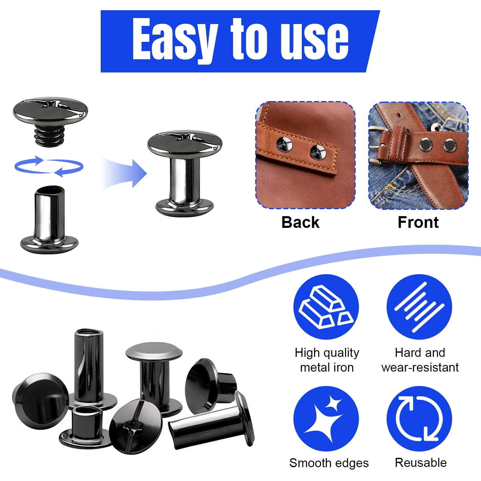 110 Set Chicago Screws, M5 x 4/5/6/8/10/12mm Chicago Screws Assorted Kit with Setting Tools, Rivet Chicago Binding Screws, Screw Rivets for DIY Leather Decoration, Bags - Image 4