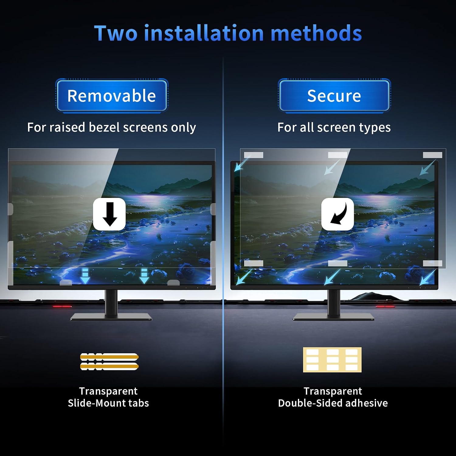 2 Pack- 27 Inch Curved Computer Privacy Screen Filter for 16:9 Widescreen Computer Screen Protector Computer Screen Privacy Shield Anti Glare and Blue Light