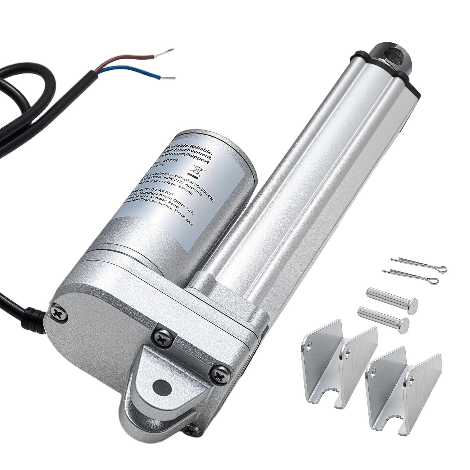 VEVOR Siłownik liniowy 12 V, wodoodporny siłownik liniowy IP65 z skokiem 101,6 mm, 3000 N siłowniki ruchu z wspornikami montażowymi do trackerów słonecznych, maszyn przemysłowych