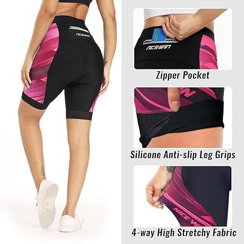 Miniatura 3 de Pantalones cortos de ciclismo para mujer 4D Gel Pading Ciclismo Spinning Biker Pantalones cortos con bolsillos Cintura ancha