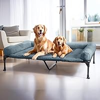Vista 21 de Veehoo Cama elevada refrescante para perros con cojín de felpa esponjosa, camas elevadas para interiores para perros grandes, sofá suave