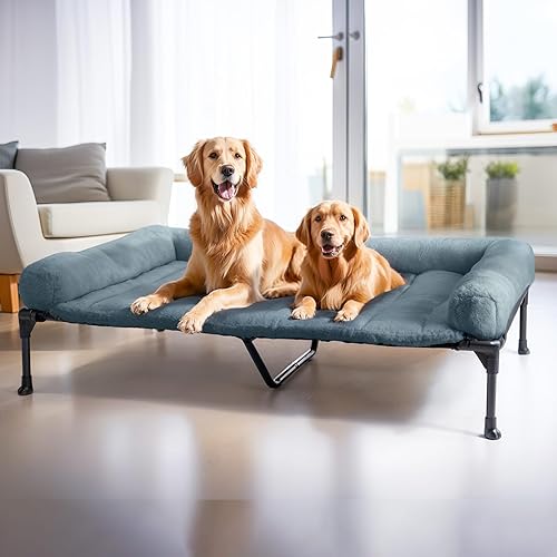 Miniatura 21 de Veehoo Cama elevada refrescante para perros con cojín de felpa esponjosa, camas elevadas para interiores para perros grandes, sofá suave para