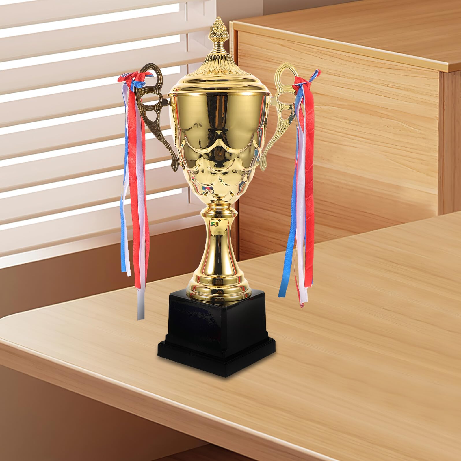 TOYANDONA Juego de Trofeos Deportivos 42 Cm con Medalla de Logro Deportivo de Oro y Cinta, Trofeo de Competición Deportiva para Torneos y Campeonatos, Premio Atlético Completo