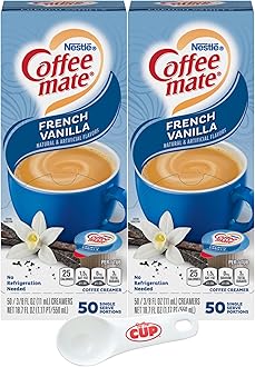 Nestle Coffee mate Liquid Coffee Creamer Singles, French Vanilla, 50 Ct Box (Pack of 2) with Coffee Scoop