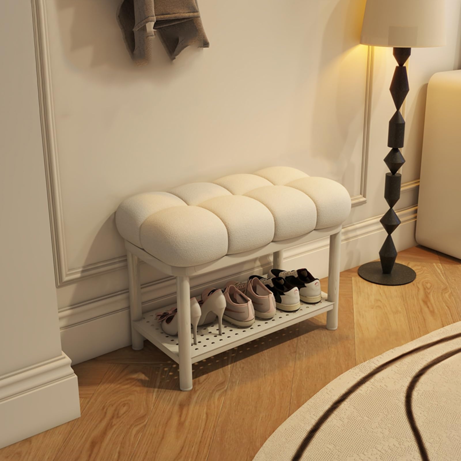 Banc à chaussures en métal 60x35x45 cm avec assise rembourrée pour entrée