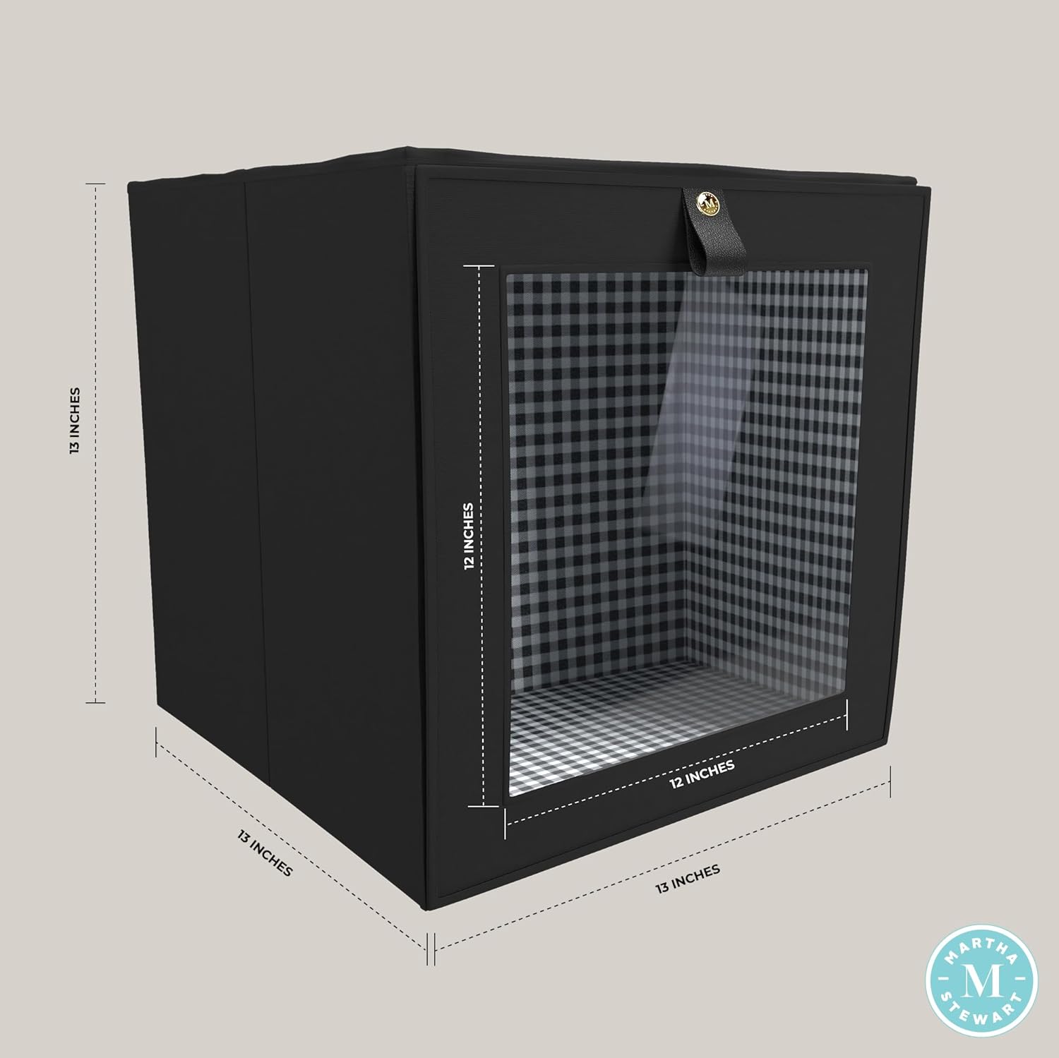 Martha Stewart Essential Collapsible Stackable Decorative Home Storage Cube Organization, Two Piece Set Includes One Front Flap-Lid Storage Organizer and One Craft Cube, Black