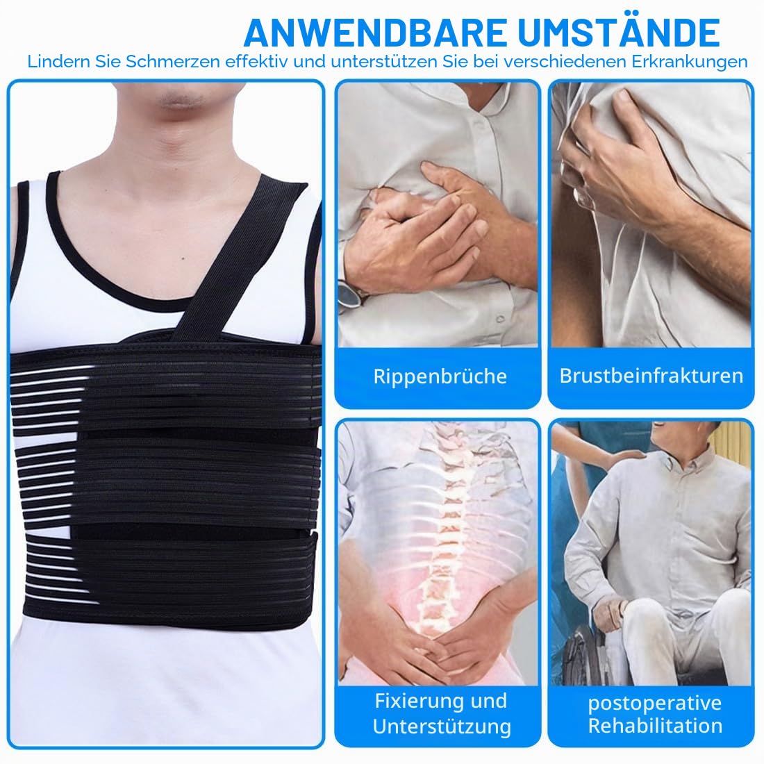 Gebrochene Rippenbandage Elastischer Rippengürtel Rippenbandag Schwarz rippenbandage damen herren Rippengurt Atmungsaktiver Ripp-Brustbandage zum Schutz der Rippen