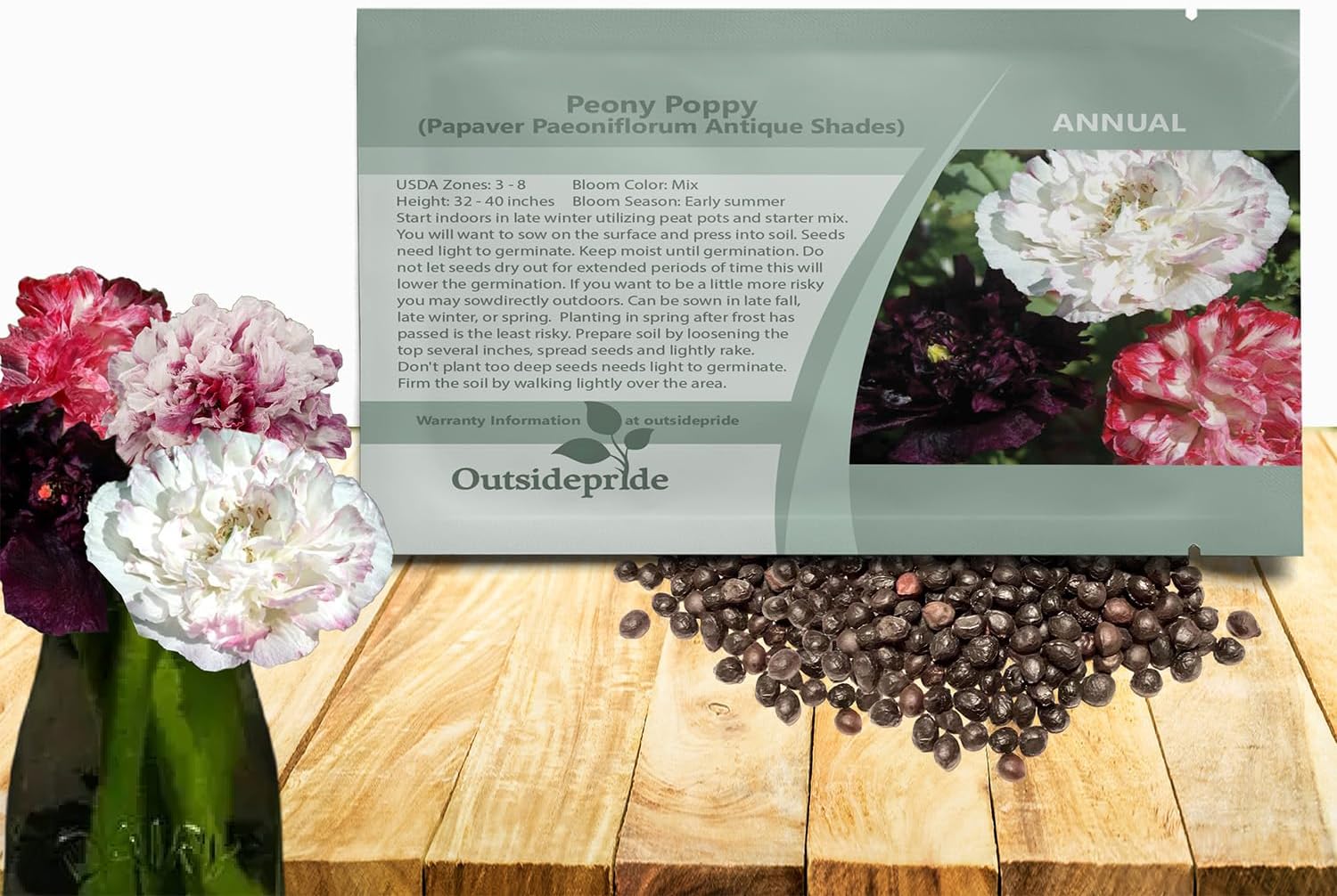 Outsidepride Peony Antique Poppy Seeds for Planting - 5,000 Pcs Annual, Drought-Tolerant & Easy to Grow Wildflower Seeds with Vibrant Mix Blooms for Landscaping, & Pollinator Garden