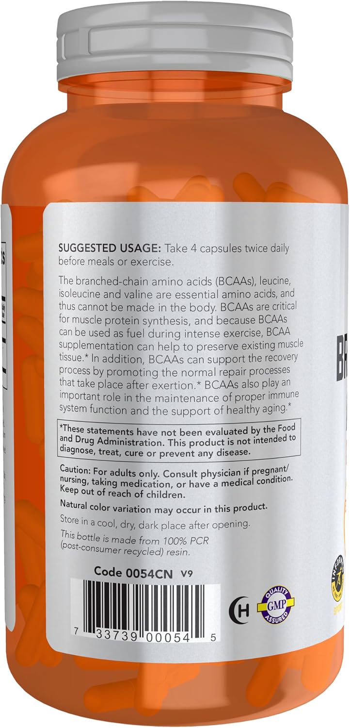 NOW Foods Sports Nutrition, Branched Chain Amino Acids, With Leucine, Isoleucine and Valine, 240 Veg Capsules image 3