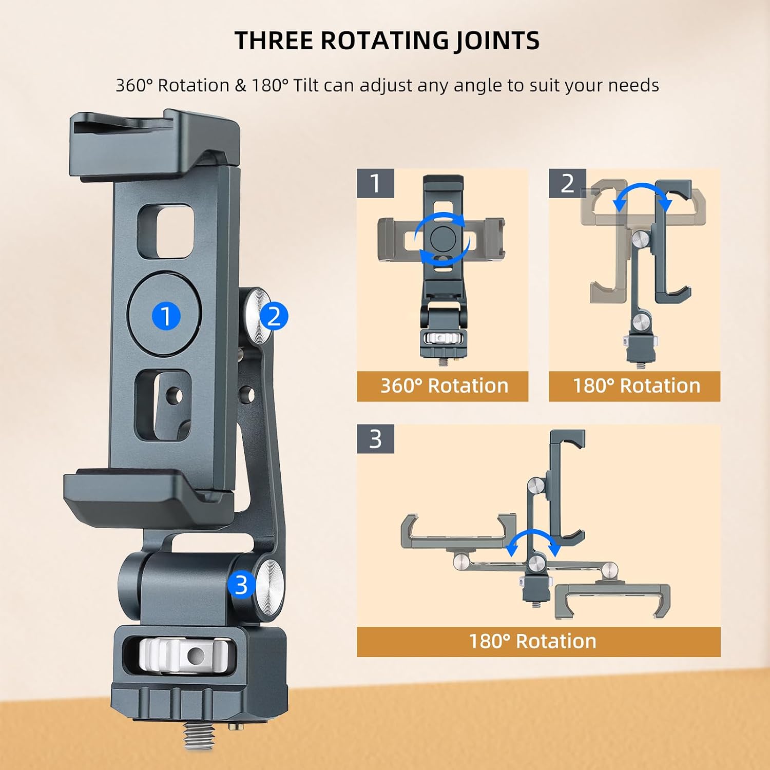 LEFTFOTO Metal Universal 360° Rotatable Phone Tripod Mount Clip Multi-Angle Adjustable Holder Fits 2.32-3.78in Phones