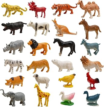 CUTE STONE 24 PCS Animals Figures Toys, Realistic Wild Zoo Animal Figurines, Animal Learning Toys for Kids Toddlers Boys