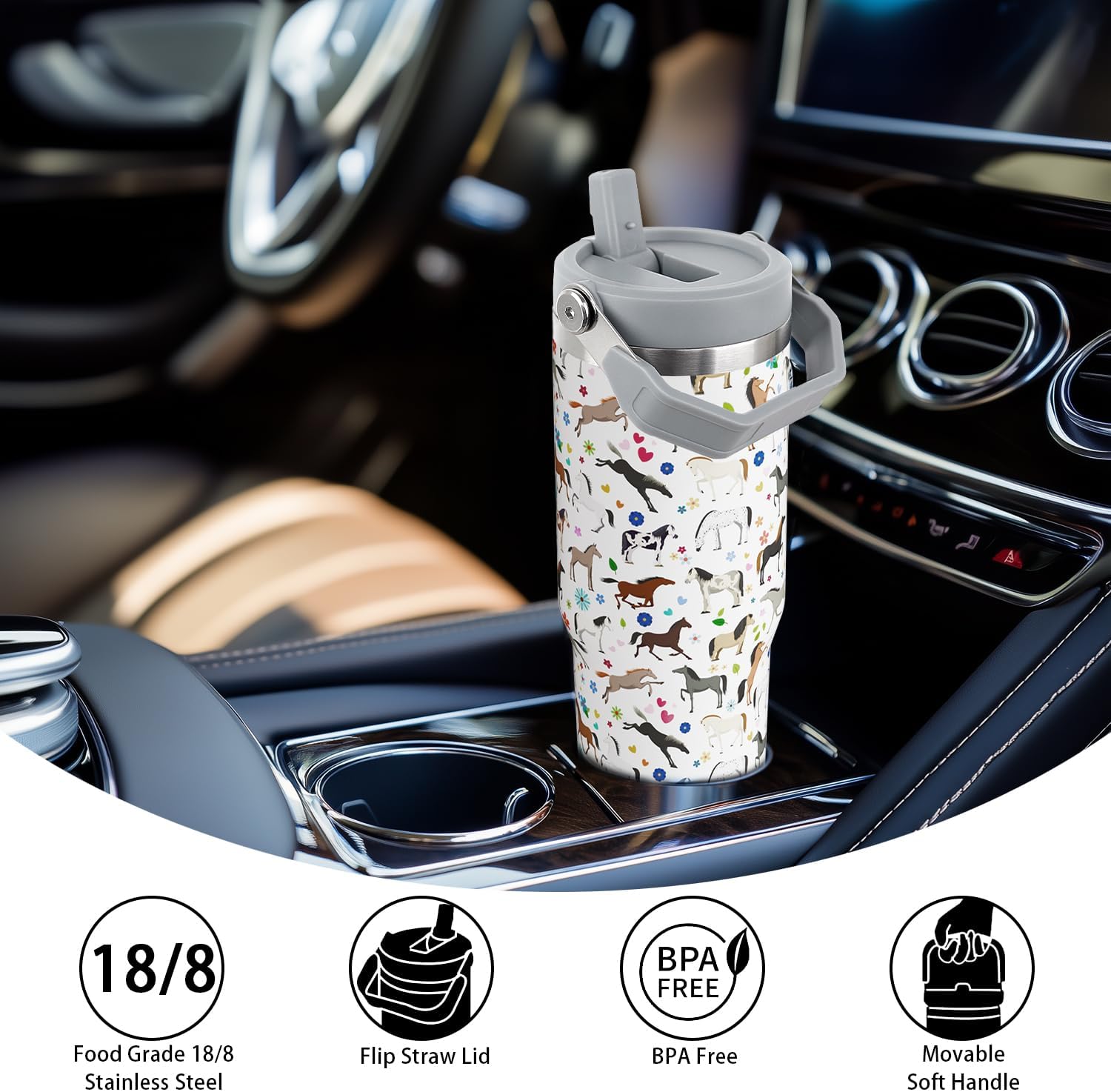 Horse Tumbler with Handle Gifts Stuff for Women Girls Stainless Steel 30oz Insulated Water Bottle Cup Mug Gift for Men Horse Lovers - Image 5