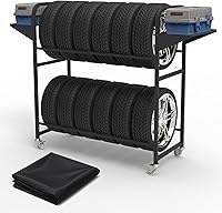 Neorexon Tire Storage Rack 57x55x20 Garage Organizer w/Anti-Dust Cover, Adjustable Rolling Cart, 4 Swivel Casters & 2 Shelves - 500lbs Capacity