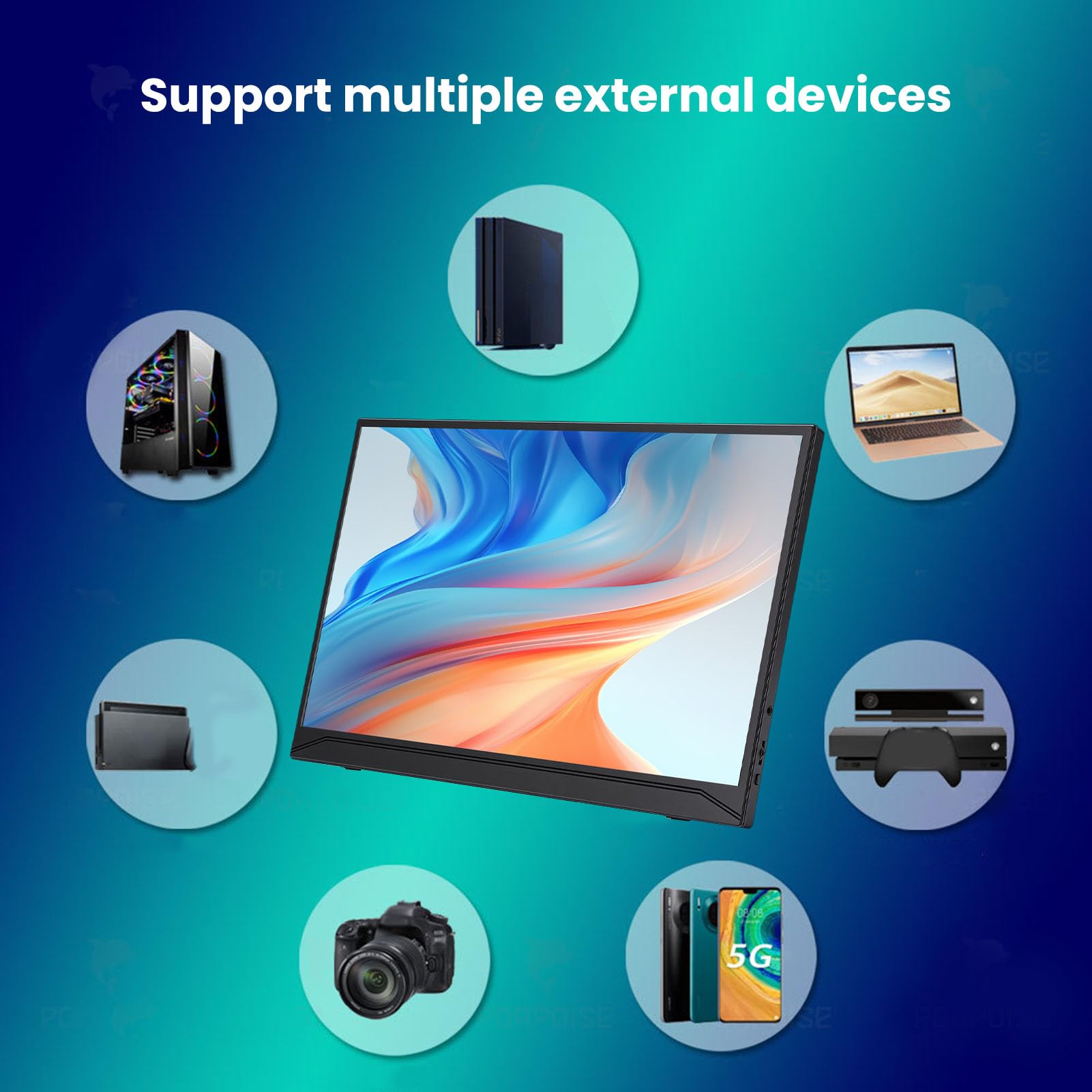 Przedłużacz Ekranu Laptopa 15,6" Przenośny Monitor 1080P, Wyświetlacz USB C Typu Plug and Play ze Stojakiem, Podwójny Przedłużacz Ekranu do Laptopa, Tabletu, Wbudowane Głośniki