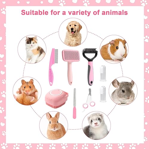 Miniatura 7 de VCZONE Kit de aseo para perros de 8 piezas con herramientas de autolimpieza cortaúñas, peine de pulgas, cepillo de champú, cepillo de