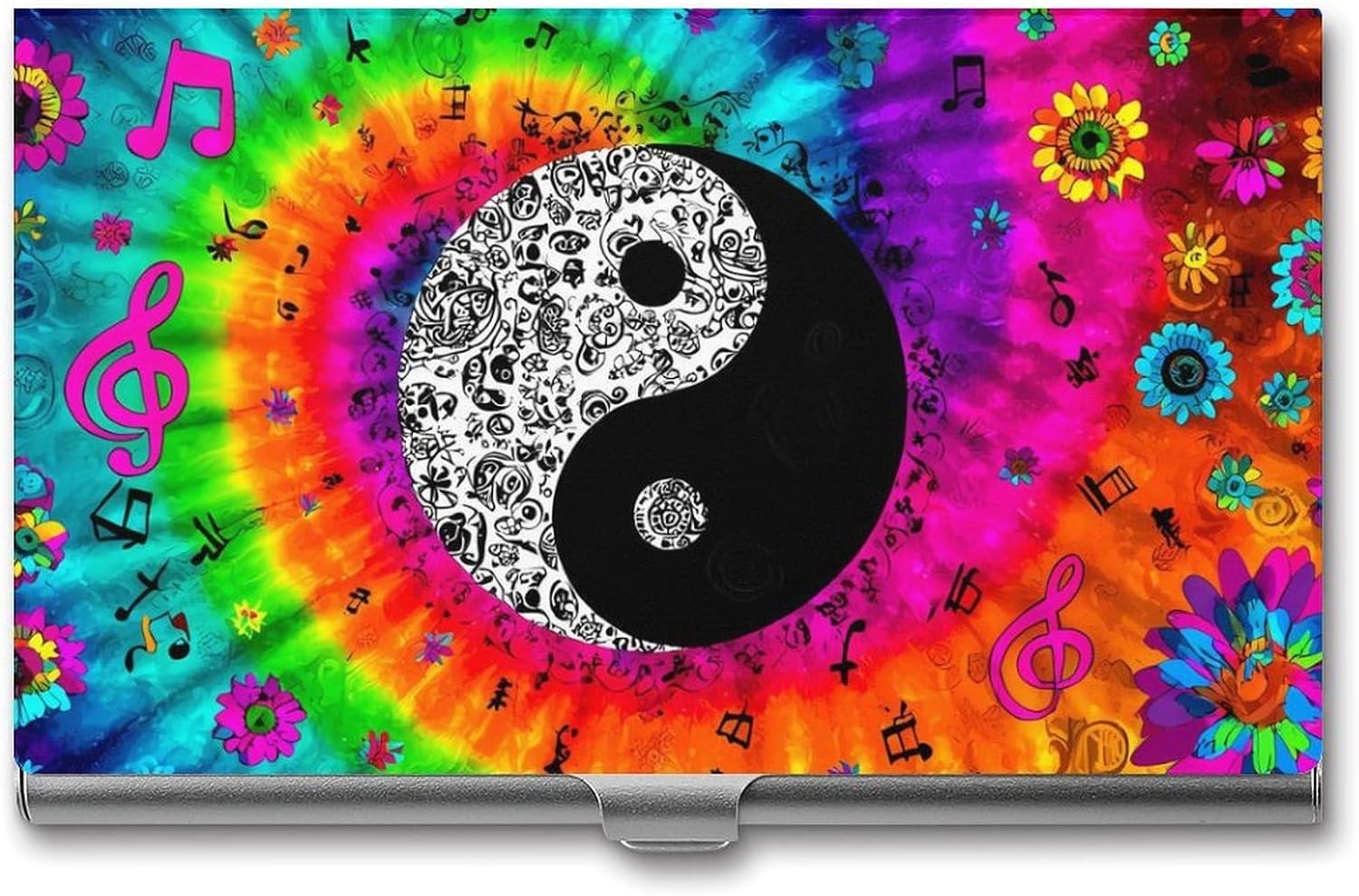 Peace Sign Tie Dye Flower Business Card Case Portable Slim Purse | Card Holder