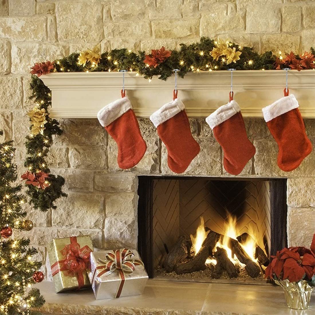 Ganci Per Calze Di Natale - 4 Pezzi In Metallo, Per Camino, Tavolo, Decorazioni Natalizie - Foto 9