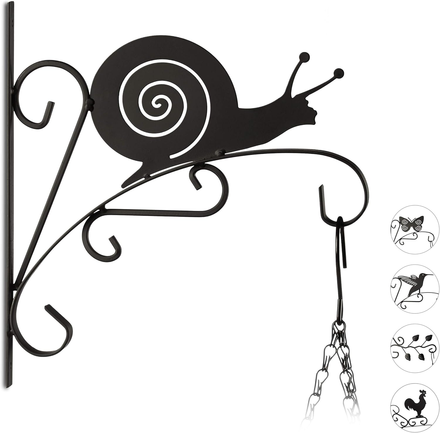 Relaxdays Metal Garden Décor Plant Hook Flower Pot Hanger for The Wall with Snail, Black, 30 x 28 x 2 cm