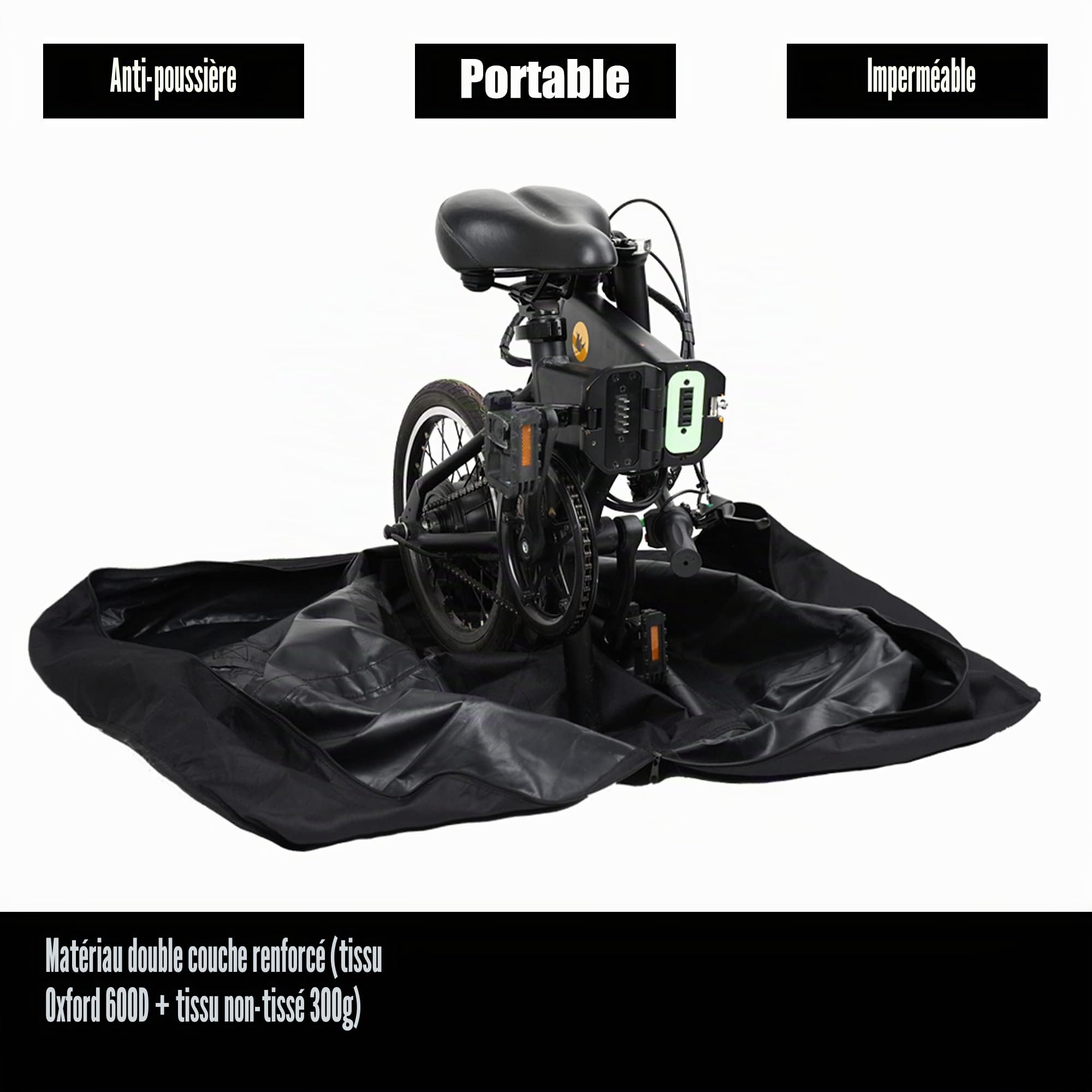 Rhinowalk Sac de vélo pliable pour vélos pliables de 50,8 cm - Étanche - Sac de transport pour vélo d'extérieur - Pour voiture, train, voyage en avion - Noir - 50,8 cm, Noir 50,8 cm, 83 x 33 x 69 cm,