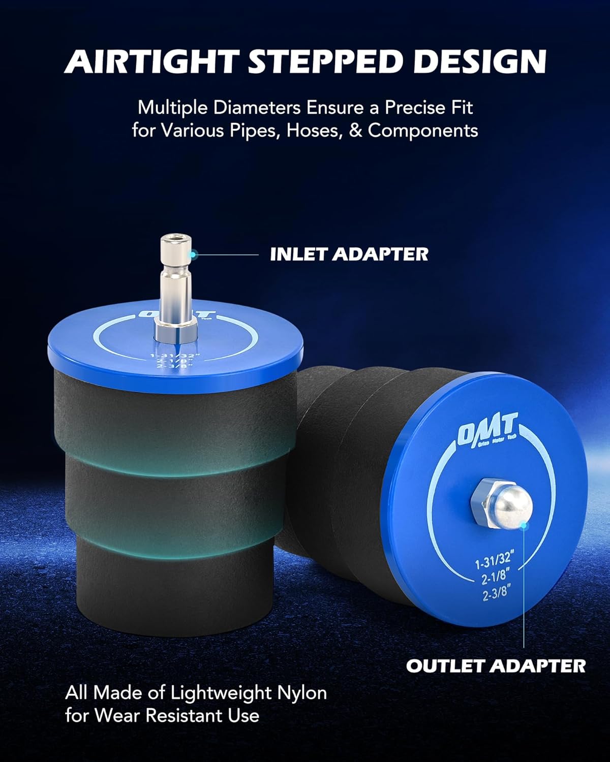 Orion Motor Tech Turbo System Leakage Tester Kit, 10pc Turbo Boost Leak Tester Set with 4 Pairs of Stepped Adapters 1-3/8" to 3-1/2", Turbo Pressure Leakage Tester for Cooling Emissions Exhaust Pipes