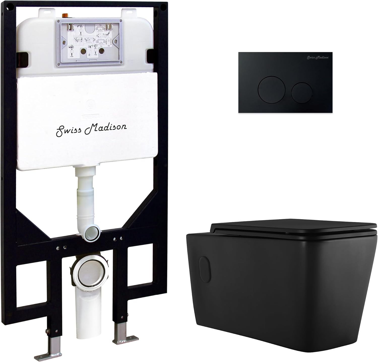 Bastille Wall-Hung Toilet Bundle 0.8/1.6 GPF Dual Flush in Matte Black with Black Flush Plate