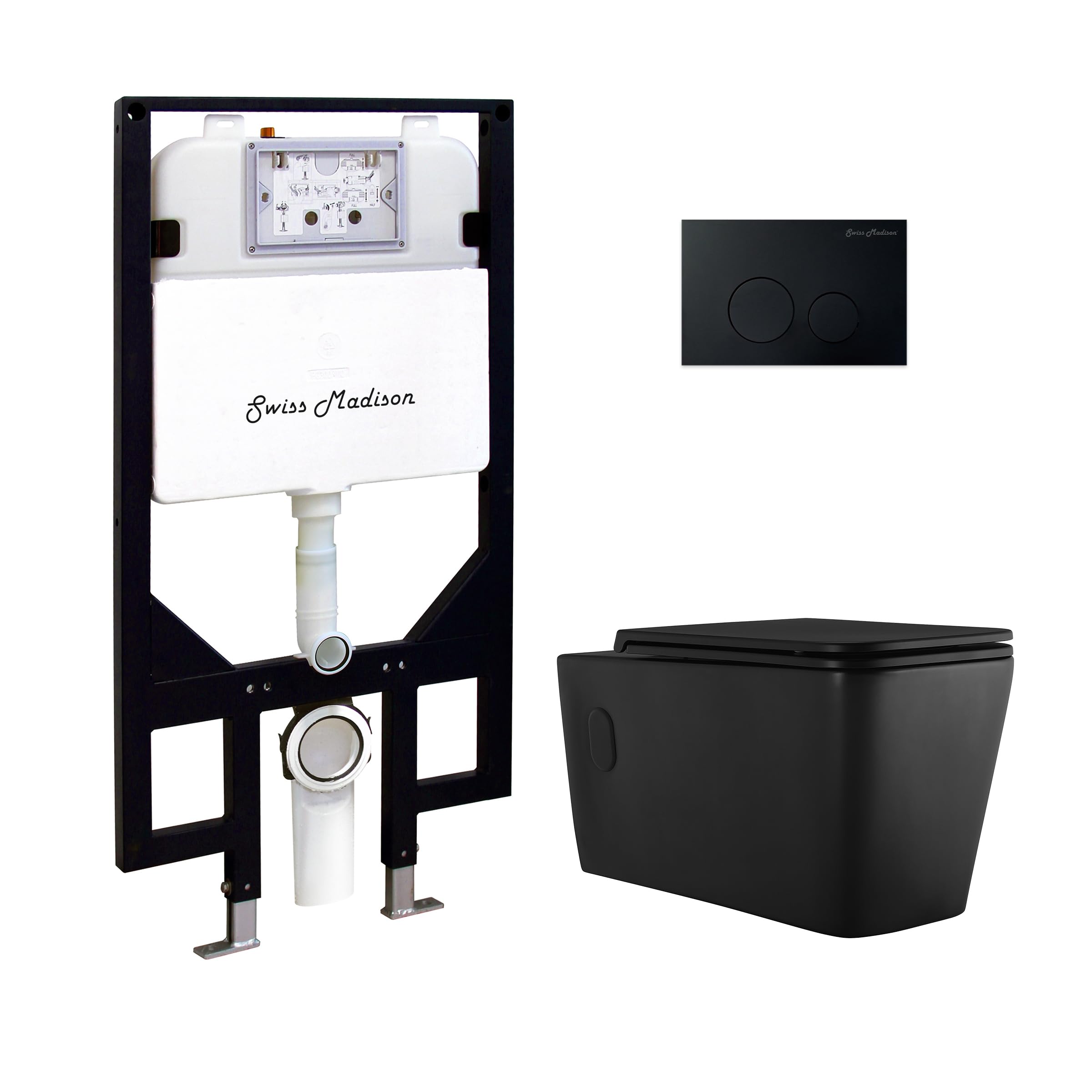 Bastille Wall-Hung Toilet Bundle 0.8/1.6 GPF Dual Flush in Matte Black with Black Flush Plate