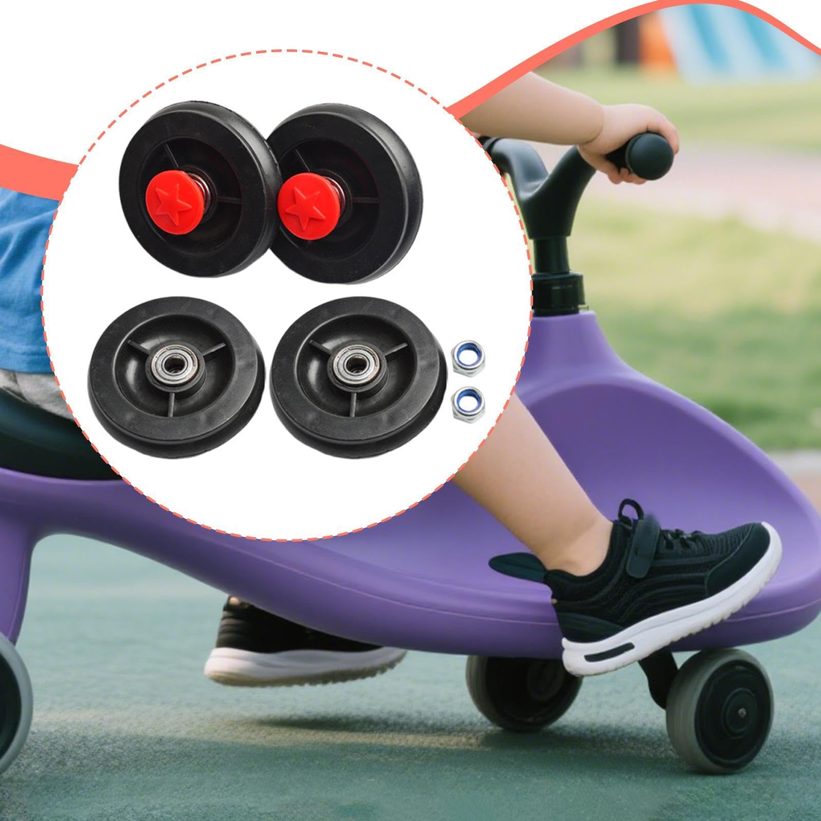predolo 4 Stück Ersatzräder für Kinder-Drehautos, Vorder- und Hinterrad-Komponenten