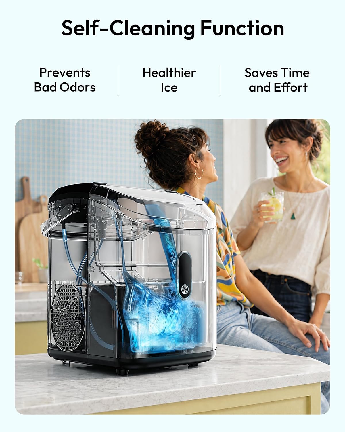  Nugget Ice Maker Countertop with Handle, Ready in 6 Mins, 34lbs Per Day, Removable Top Cover, Auto-Cleaning, Portable Sonic Ice Maker with Basket and Scoop, for Home/Party/RV/Camping (Silver) thumbnail