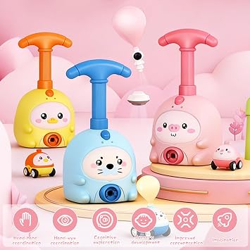 Ballonbetriebenes Auto Spielzeug Luftbetriebenes Ballonauto Spielzeug mit Tiermotiven Ballonauto Luftballon Pumpe Fliegende Ballonbetriebenes Set Spielzeugautos und Luftballons-Farben zufällig