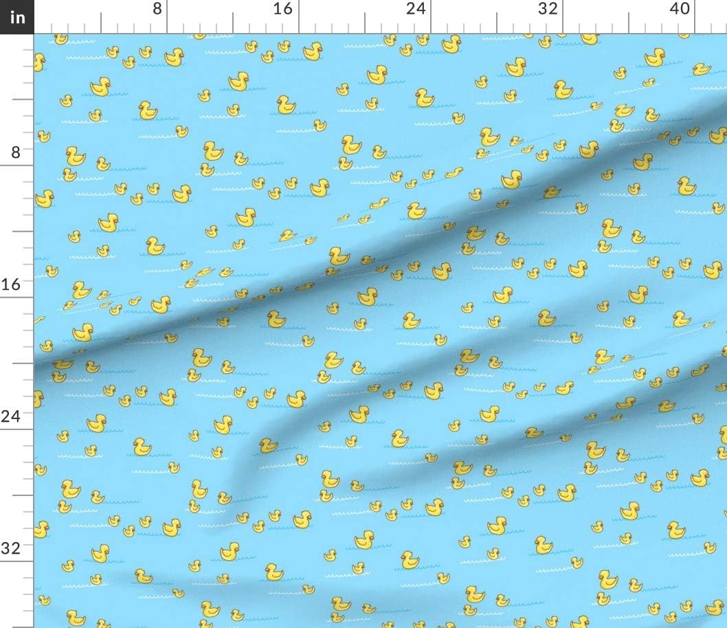 Spoonflower Fabric - Duck Pond Bird Animal Yellow Cute Small Blue Gender Neutral Nursery Printed on Petal Signature Cotton Fabric by The Yard - Sewing Quilting Apparel Crafts Decor
