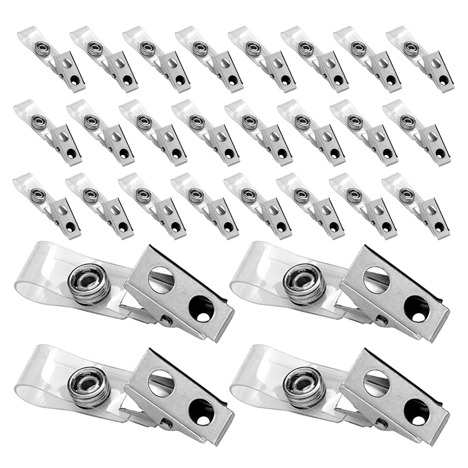 Cabilock 250 pezzi Clip Badge Metallo Doppio Foro con Cinghie PVC Trasparenti Porta Badge per Id Card Supporto Resistente per Targhetta Ufficio Scuola e Ospedale