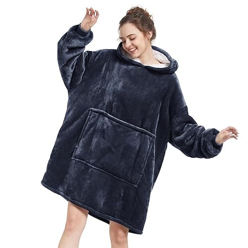 Aemilas Wearable Blanket Hoodie - Warm Sherpa Blanket Sweatshirt as Gifts for Adult Women Mom Men, One Size Fits All - A- Charcoal Grey/Sherpa - Solid