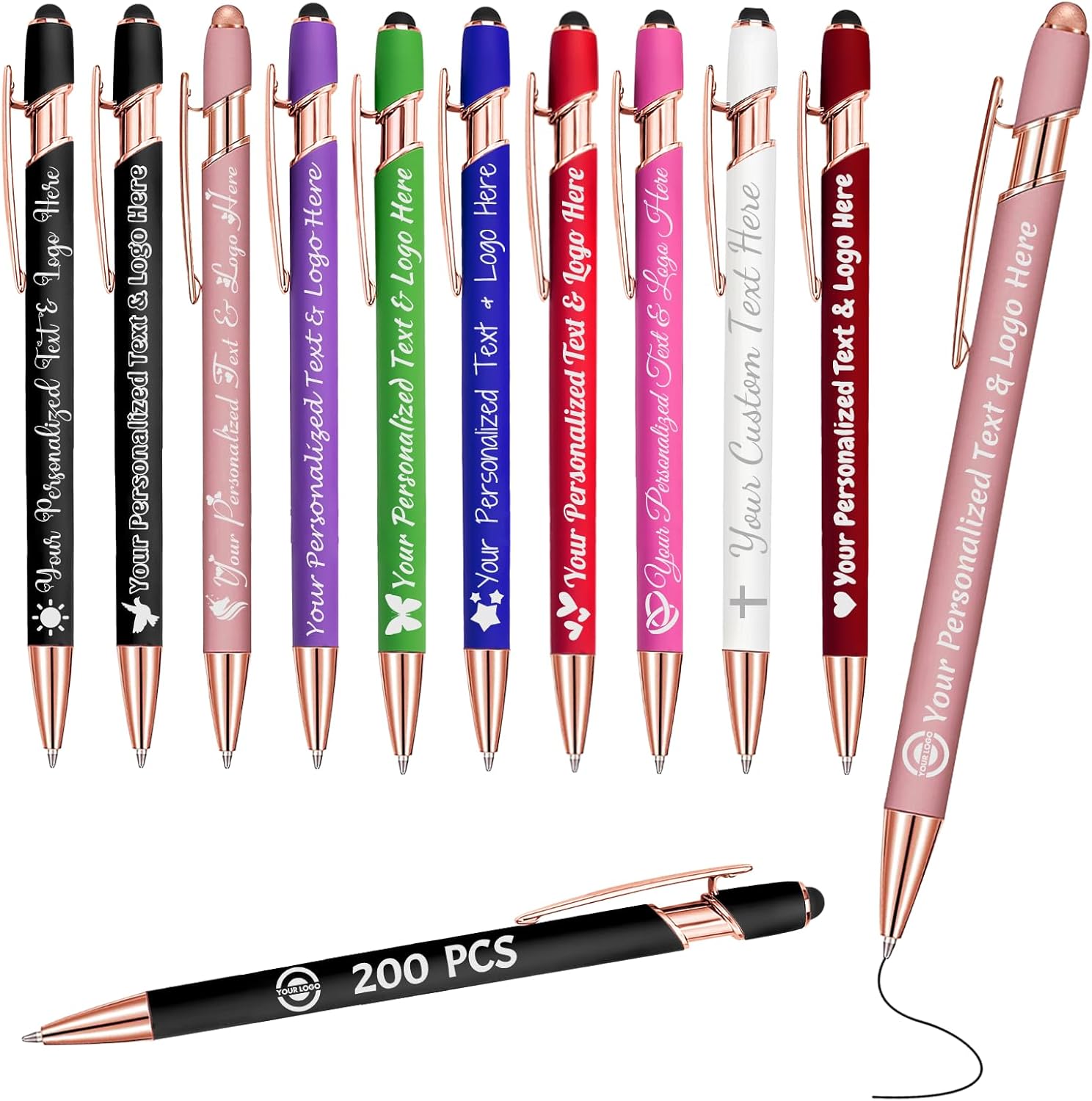 200Pcs Personalized Pen Custom Pens with Name Logo Text Free Engraving Pen Customized Smooth Writing Pens Gift for Men Women Office Business Christmas Wedding