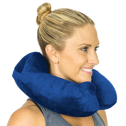 Xtra Comfort Inflatable Neck Pillow for Travel - Airplane Travel Essentials - Pillow for Sleeping & Traveling on Long Flights - Small Self Blowup Airport Accessories - Wedge Cushion for Kids, Adults