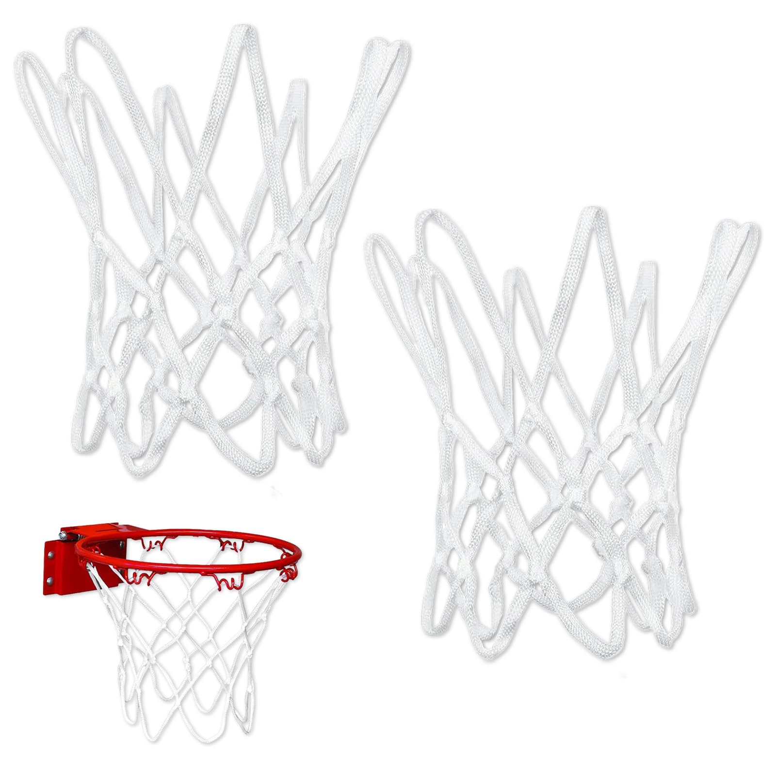 Rete per Canestro da Basket Mini – Sostitutiva in Nylon Resistente – 2 Pezzi – 8 Ganci – Uso Interno ed Esterno – Colore Bianco