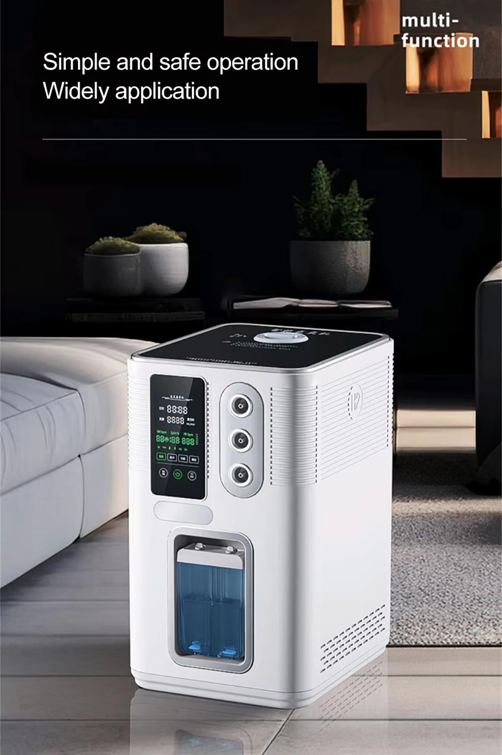 Urządzenie do inhalacji wodorem, przenośny generator wodoru PEM o wydajności 900–3000 ml/min, inhalator H2 o wysokiej czystości 99,99% z 3 portami, niski poziom hałasu 1500ml
