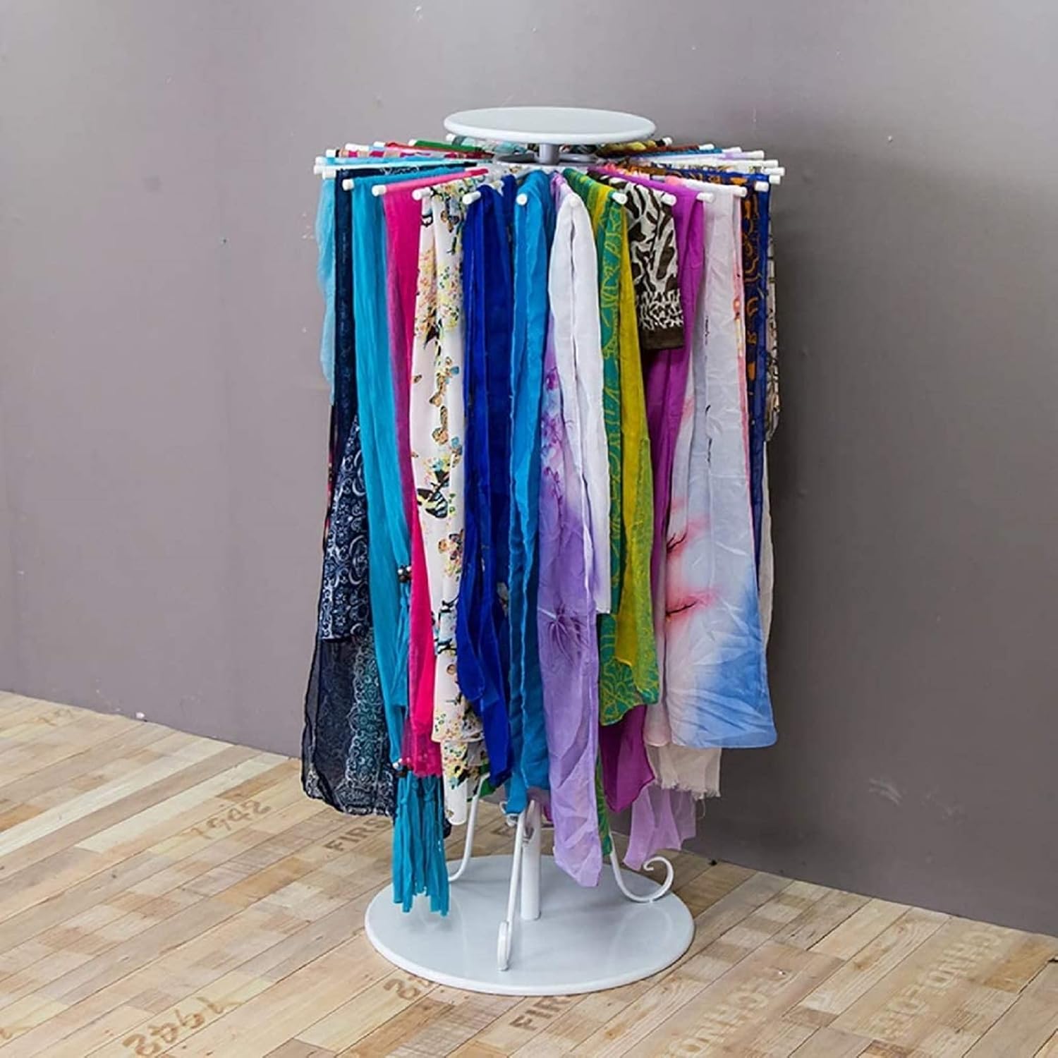 Organizer Holder Household Freestanding Metal Scarf Holder Display Rack, Scarf Display Stand, Rotatable Bracket Pivoting Scarf,Belt, Jewelry Organizer Rack,30/45 Arms Floor Storage Stand, Wall Racks f