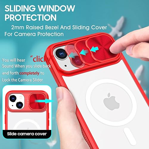 Miniatura 5 de Funda transparente compatible con iPhone 15 MagSafe Funda deslizante para lente de cámara de 6.1 pulgadas, imanes fuertes, antiamarilleo, marco