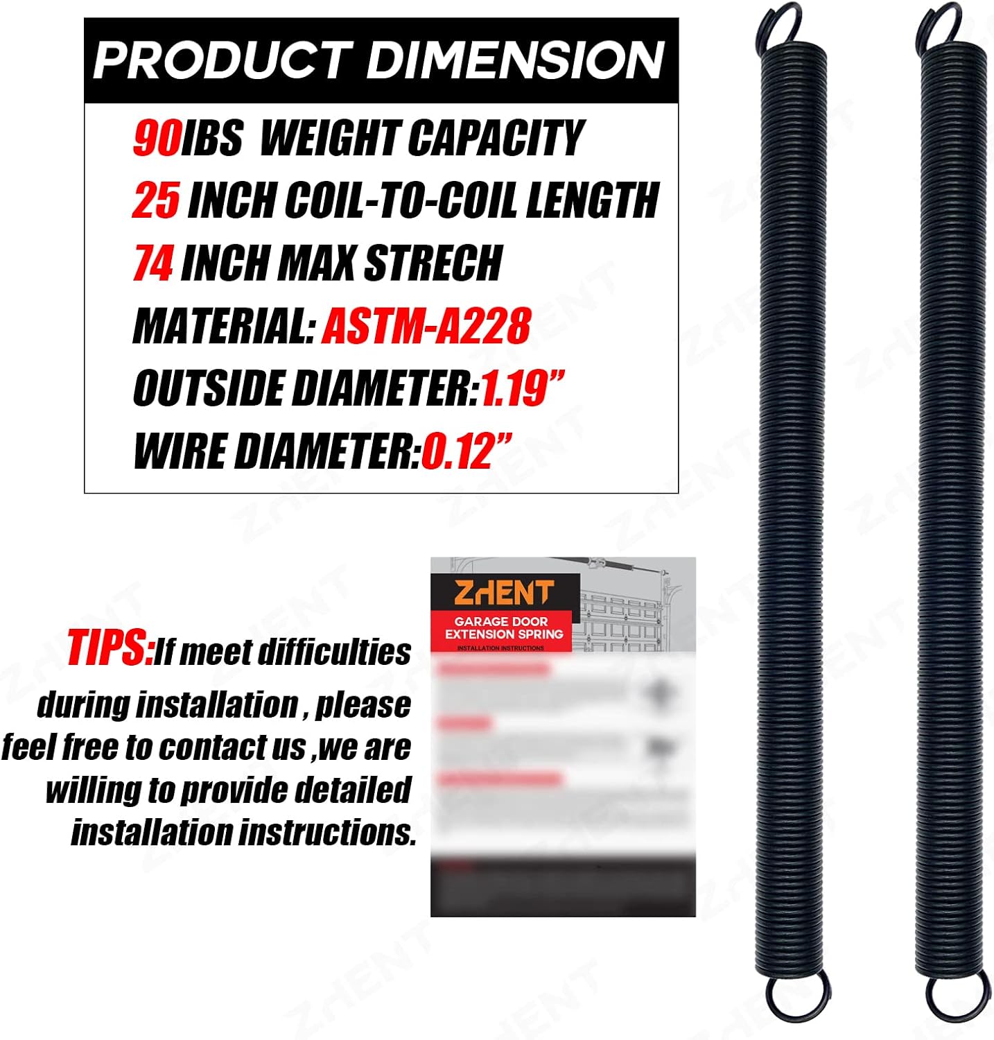 Pair of 160 lbs Heavy Duty Garage Door Extension Springs Stretch Spring,High Precision Electrophoresis Black Coated for Corrosion Resistance,MIN 18000 Cycles for 7ft Garage Door Springs Replacement