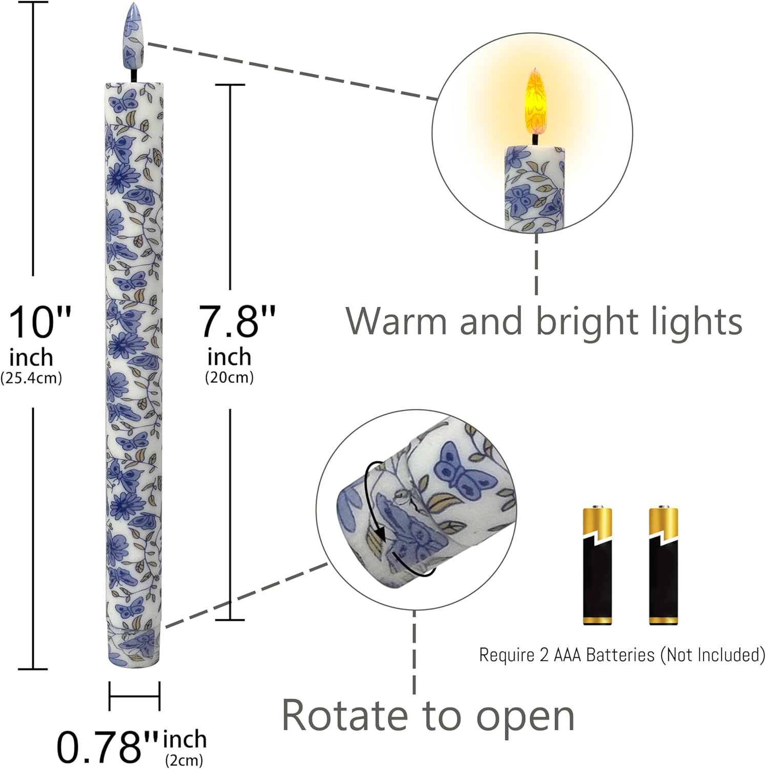 Chinoiserie LED Candles Flameless Candlesticks-6pcs Timer Blue Flower Battery Operated Candle Remote Floral LED Taper Candles Lights for Home Wedding Tea Party Windows Decor-P6TBLUMIX