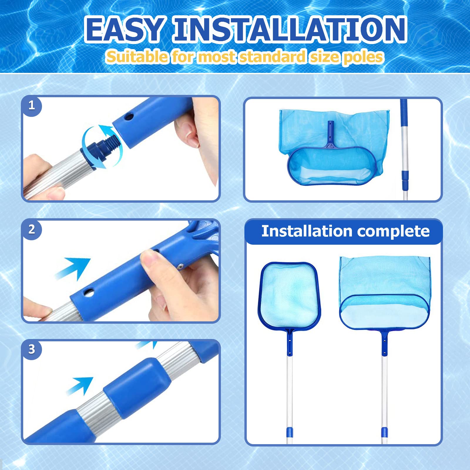 ANSTEN Retino per Piscina con aste telescopiche, Retino Piscina Retino Pulizia Piscina, Retina Foglie Raccogli, Retino Piscina Professionale per Pulizia Piscina, laghetto, fontana o acquario