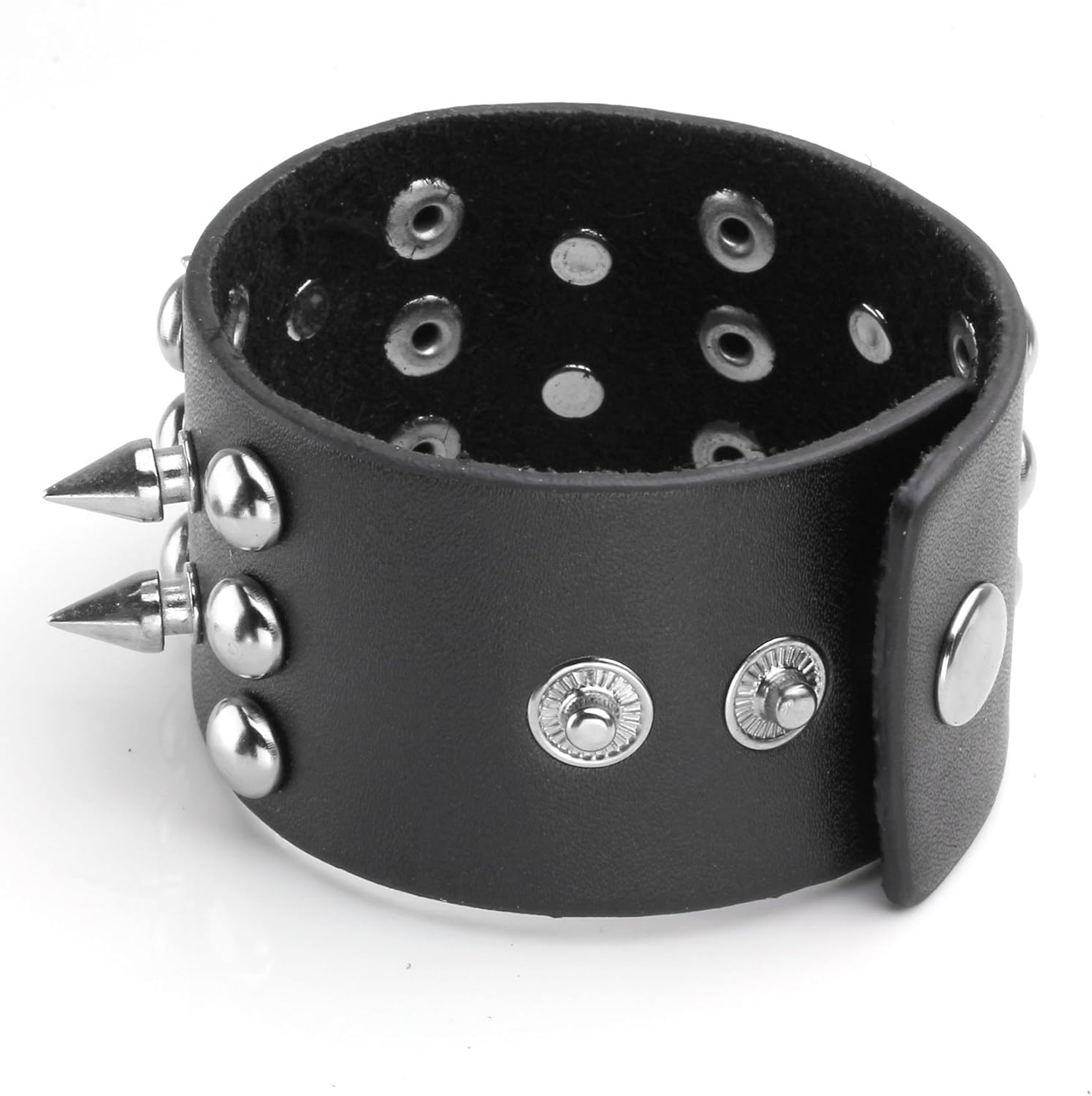 Eigso 2 Pcs Spike Studded Rock Punk Biker Wide Strap Leather Bracelet Set Gothic Rivet Buckle Wristband for Men Women - Image 4
