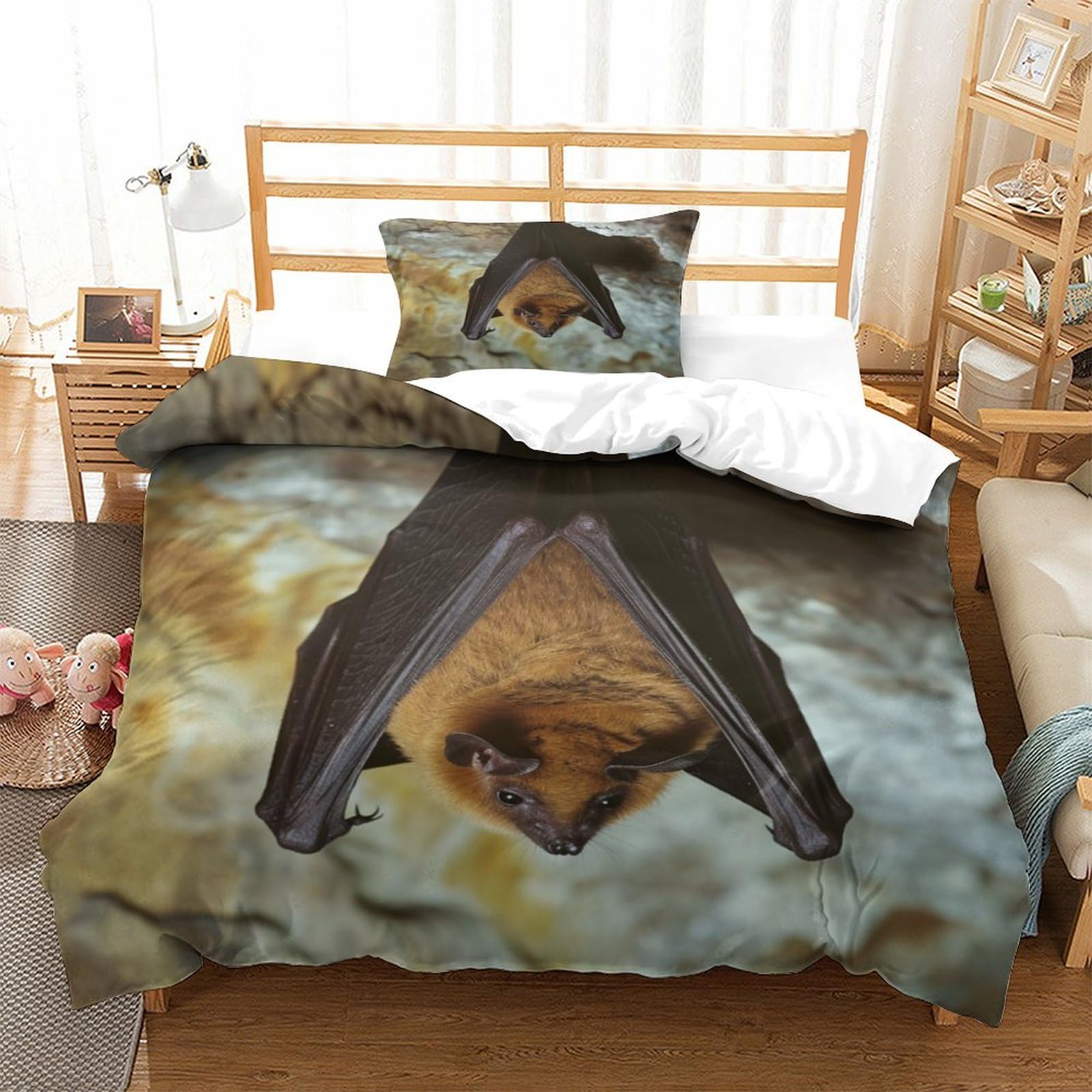 P1S9U7W5Y Unique Bat 3D Printed Duvet Cover Set 3pcs Microfiber Animal Bedding Set Single