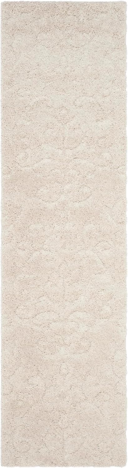 SAFAVIEH Florida Shag Collection Runner Rug - 2'3" x 9', Creme & Creme, Scroll Design, Non-Shedding & Easy Care, 1.2-inch Thick Ideal for High Traffic Areas in Living Room, Bedroom (SG470-1111)