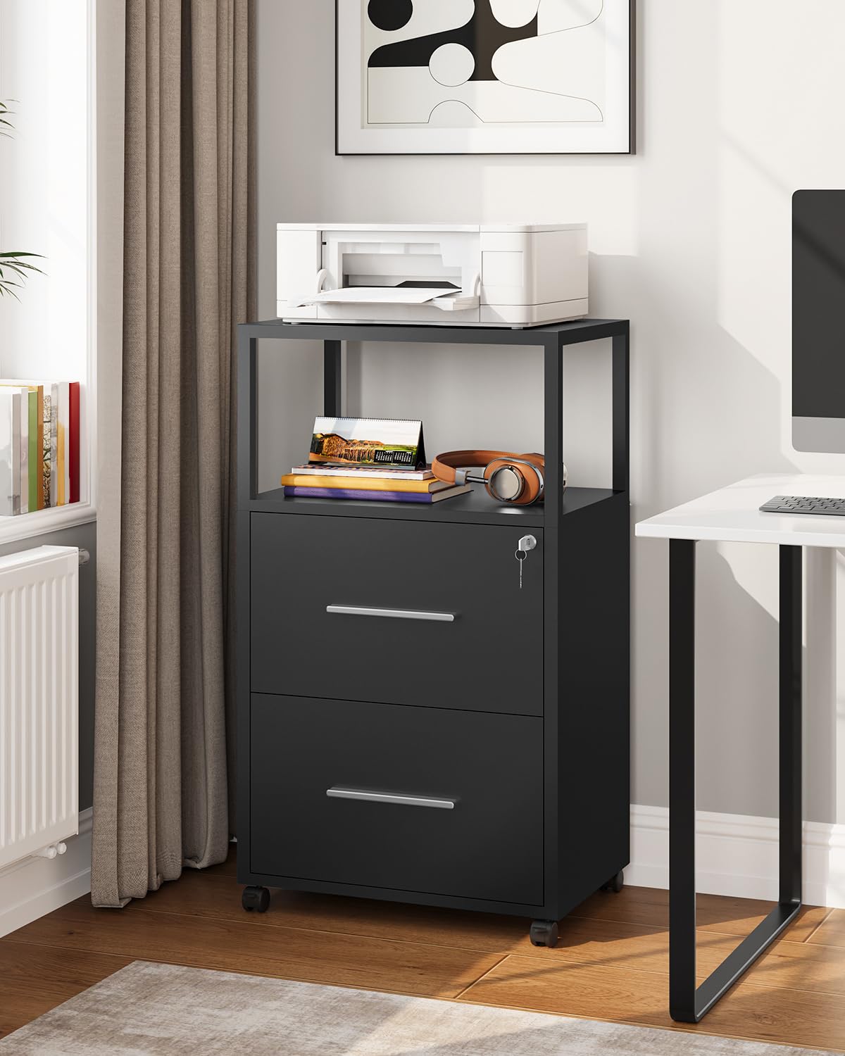 YITAHOME Druckertisch mit Rädern, 104CM Tall Aktenschrank mit Stahlböden, Mobiler Aktenschrank Druckerständer, Bürocontainer Rollschrank, Schubladenkommode für Zuhause Büro, 104x60x40 cm, Schwarz