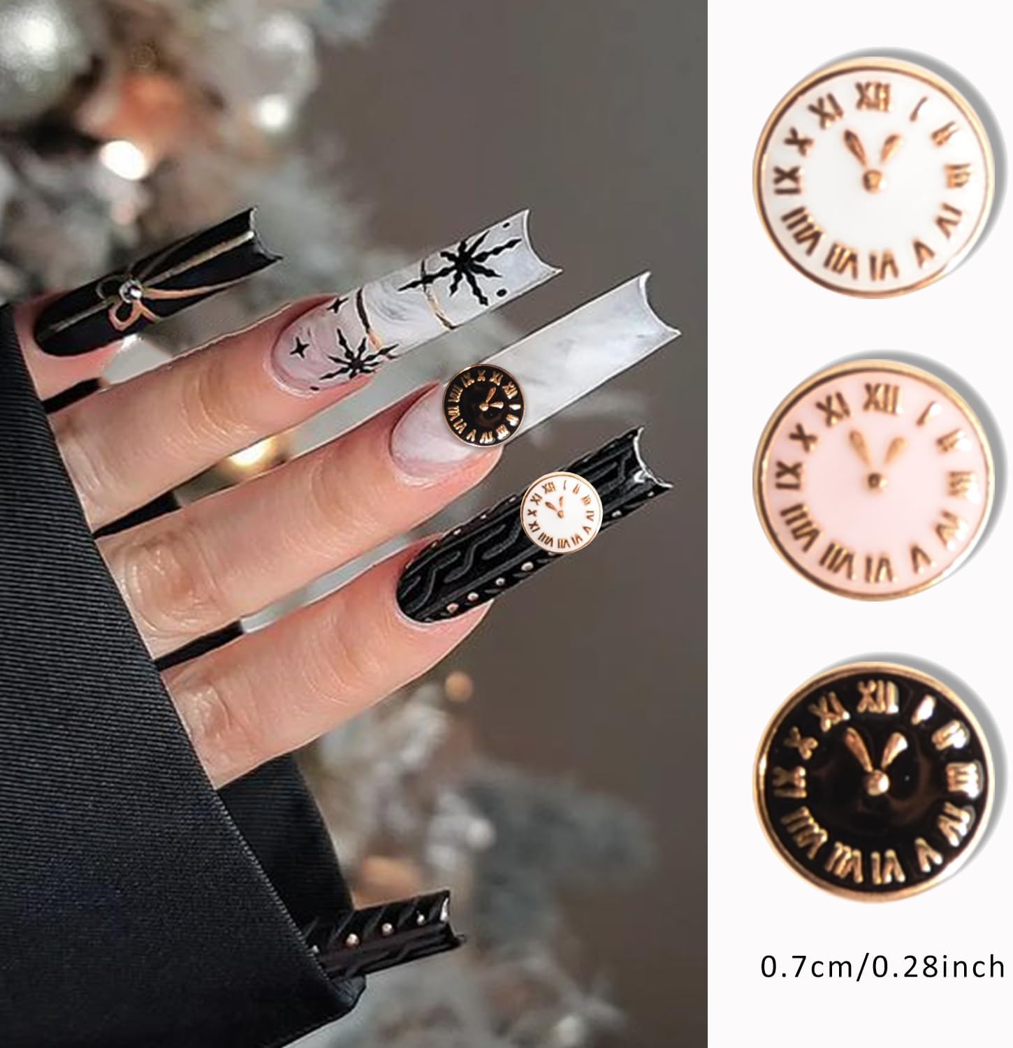 50PCS 3D Vintage Clock Alloy Nail Studs Charms Flatback Retro Pocket Watch Clock Nail Art Accessoires Fashion Jewelry Making Crafting Charms Metal Nail Charms Nail Art Decoration (Retro White) image 5