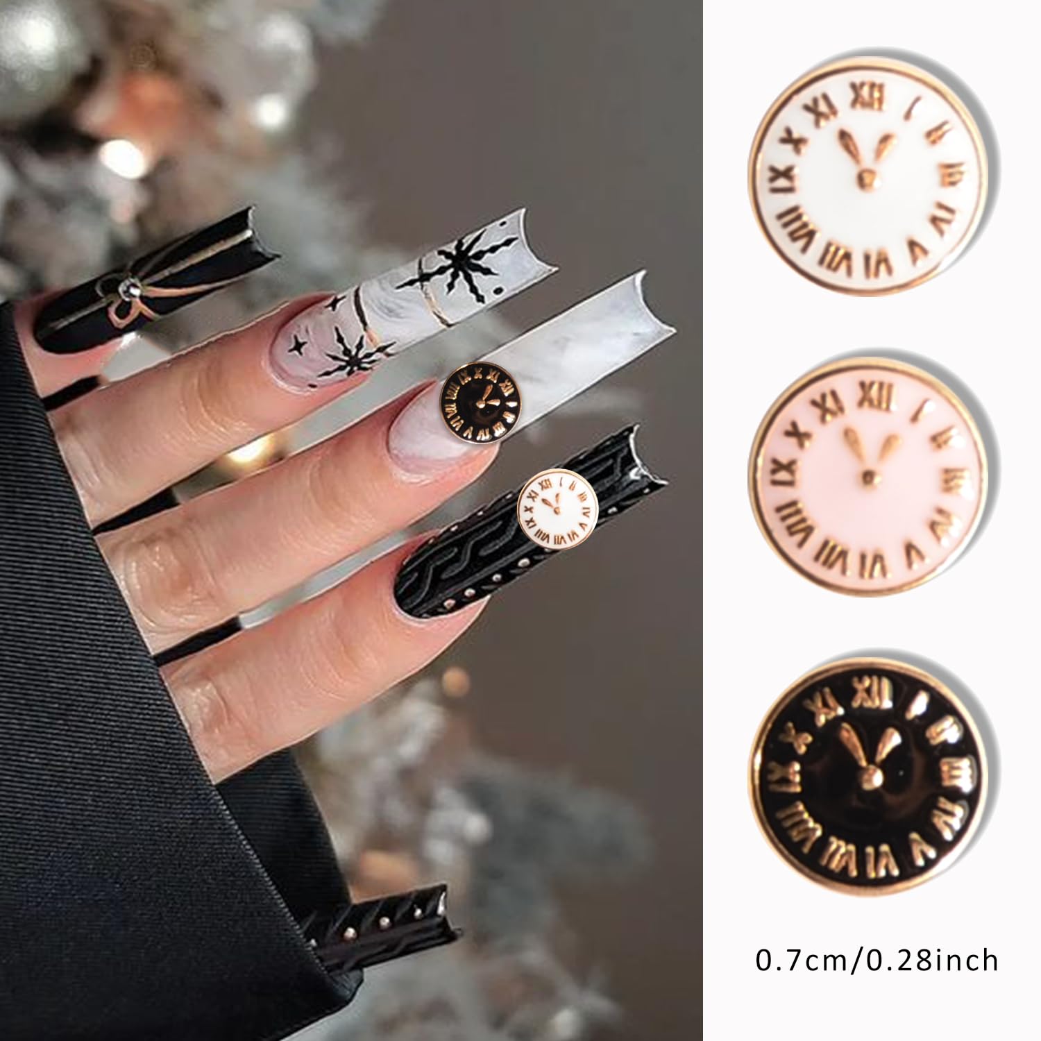 50PCS 3D Vintage Clock Alloy Nail Studs Charms Flatback Retro Pocket Watch Clock Nail Art Accessoires Fashion Jewelry Making Crafting Charms Metal Nail Charms Nail Art Decoration (Retro White)