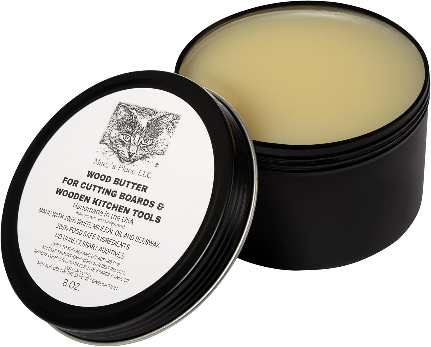 Wood Butter Cutting Board Wax - 8 fl oz - Conditioner for Butcher Block and Wooden Kitchen Tools. Macy;s Place Food Grade Mineral Oil and Beeswax for Wooden Tools. Support Animal Rescue - Amazon product rated Grade A